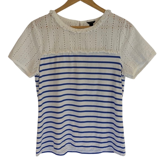 J Crew - Blue and White Striped Eyelet Top - Picture 3 of 11